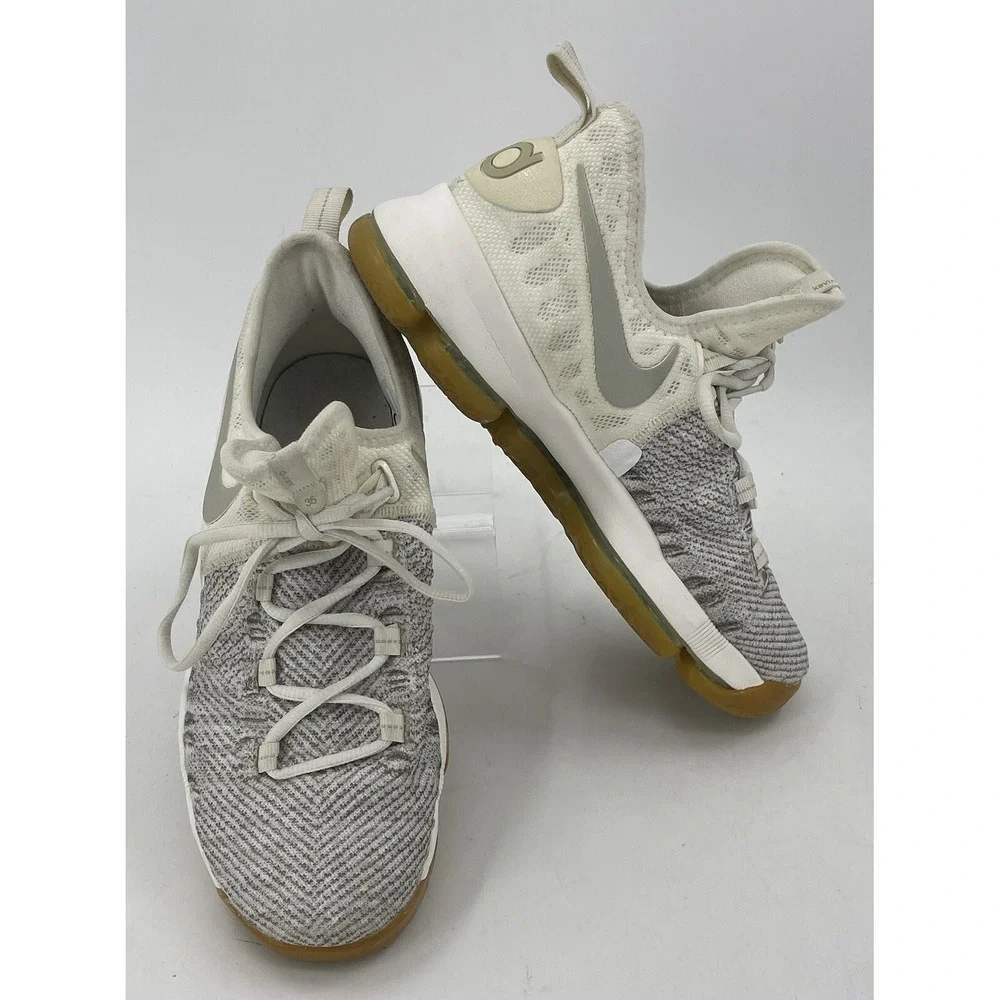 Nike Zoom KD 9 GS KEVIN DURANT Pale Grey Flyknit Sneakers Youth 7Y 855908-098